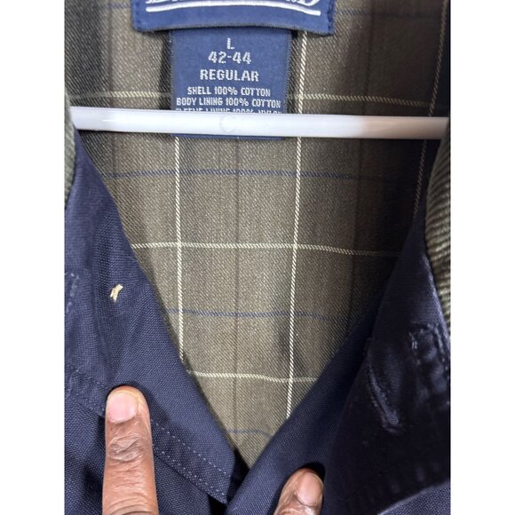 Lands End Mens Regular Fit Cotton Jacket L 42-44 Navy & Olive Color With Plaid L - Picture 9 of 13